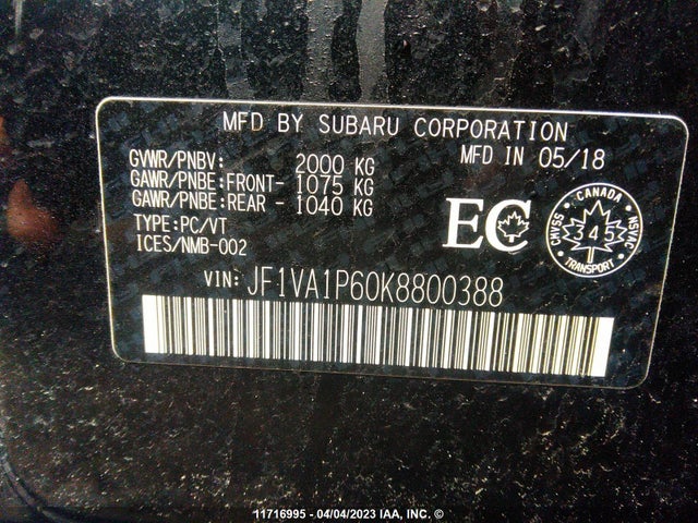 JF1VA1P60K8800388 Subaru WRX