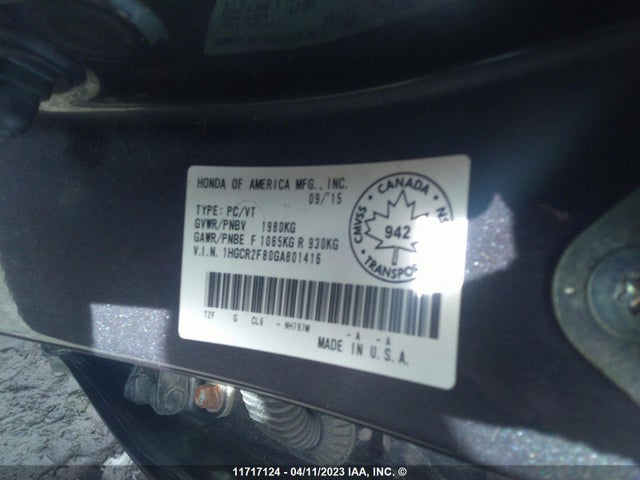 Honda ACCORD EXL 2016 1HGCR2F80GA801416 Image 11