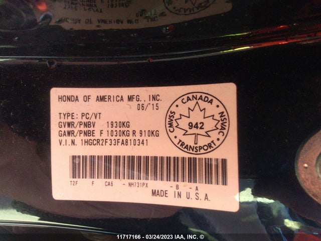 Honda ACCORD LX 2015 1HGCR2F33FA810341 Image 10