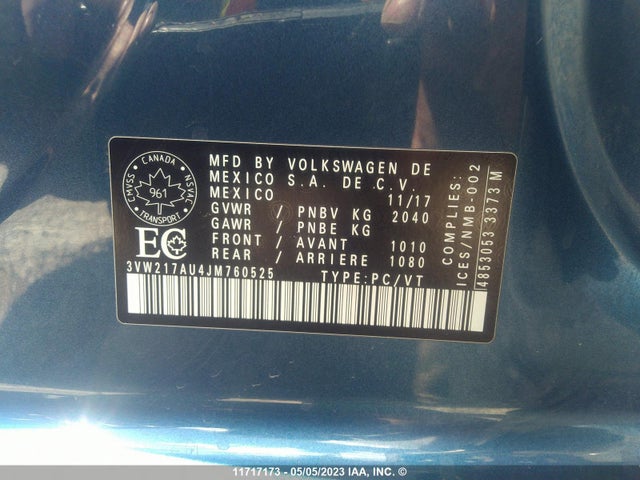 3VW217AU4JM760525 Volkswagen Golf S/wolfsburg/se/sel