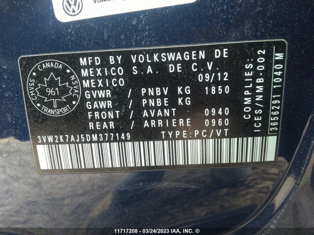 Volkswagen JETTA S 2013 3VW2K7AJ5DM377149 Image 10