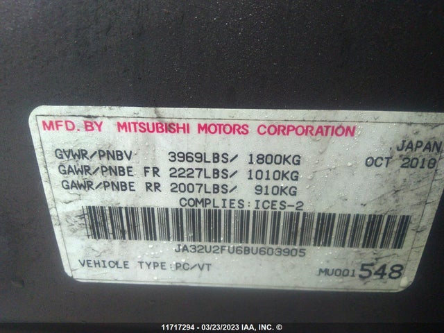 JA32U2FU6BU603905 Mitsubishi Lancer Es/es Sport