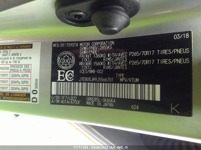 Toyota 4RUNNER 2018 JTEBU5JR9J5566701 Image 9