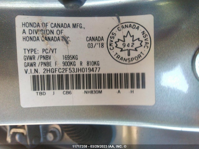 Honda Civic Lx 2018 2HGFC2F53JH019477 Image 9