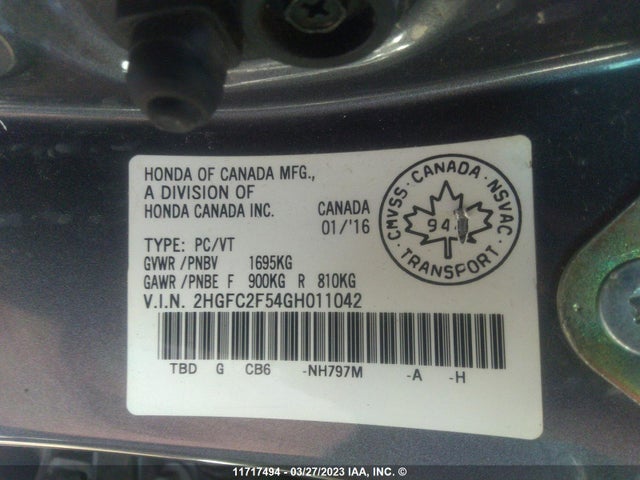Honda Civic Lx 2016 2HGFC2F54GH011042 Image 10