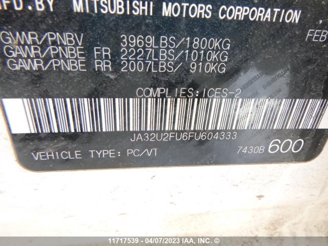 JA32U2FU6FU604333 Mitsubishi Lancer