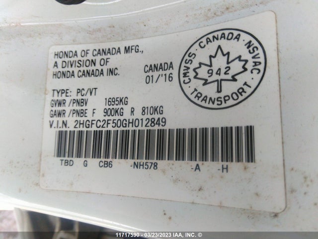 Honda Civic Lx 2016 2HGFC2F50GH012849 Image 9