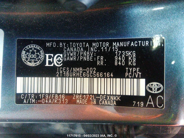 2016 Toyota Corolla L/le/le Pls/prm/s/s Pls მანქანა იყიდება აუქციონზე, vin: 2T1BURHE6GC566164, აუქციონის ნომერი: 11717615