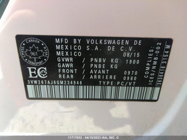 3VW267AJ6GM234946 Volkswagen JETTA S