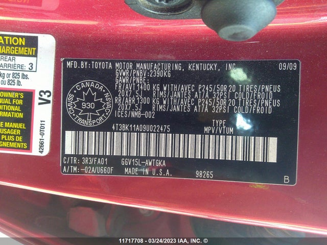 Toyota Venza 2009 4T3BK11A09U022475 Image 11