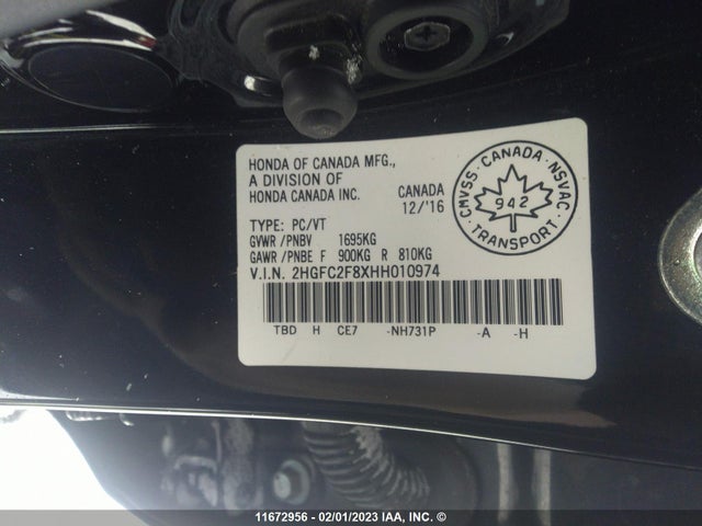 Продаж на аукціоні авто 2017 Honda Civic Ex 4dr, vin: 2HGFC2F8XHH010974, номер лоту: 11672956