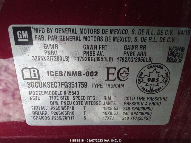 Chevrolet Silverado K1500 Ltz 2015 3GCUKSEC7FG351759 Image 9
