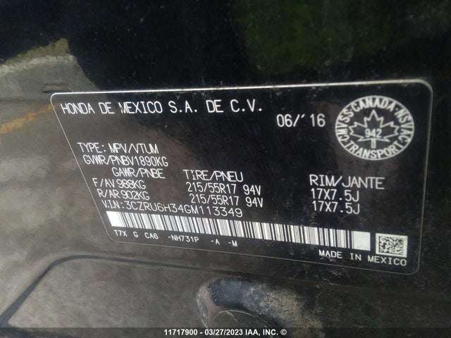 Honda HR-V LX 2016 3CZRU6H34GM113349 Image 9