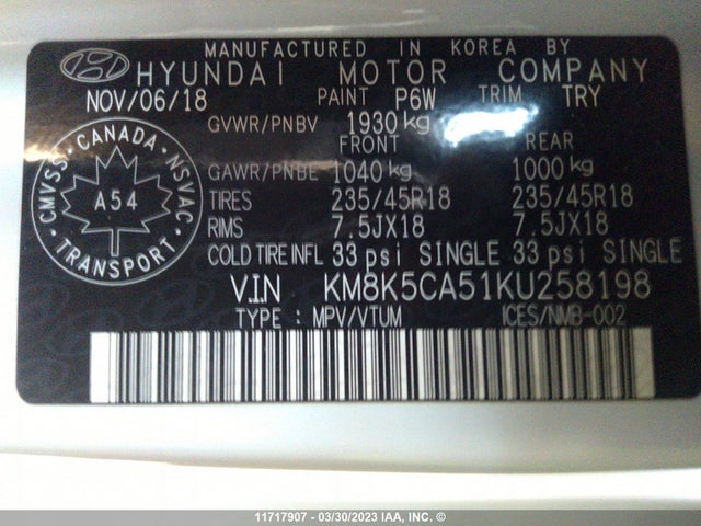 Hyundai Kona Ultimate 2019 KM8K5CA51KU258198 Image 9