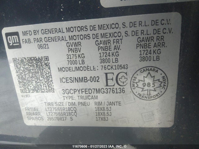 Chevrolet Silverado K1500 Lt Trail Boss 2021 3GCPYFED7MG376136 Image 9