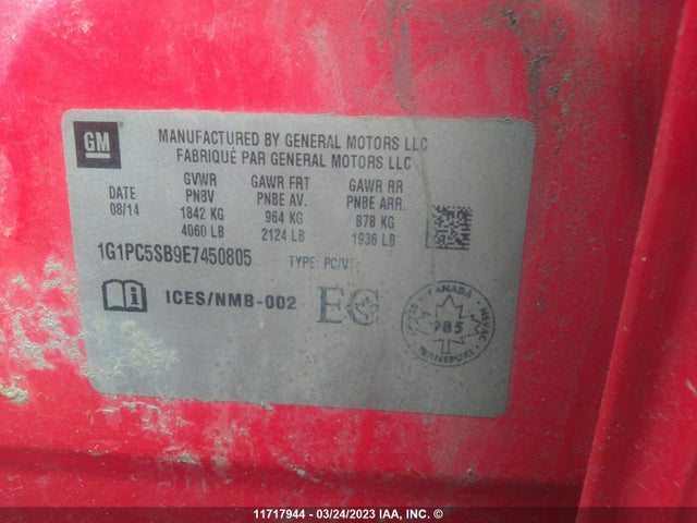 Chevrolet CRUZE LT 2014 1G1PC5SB9E7450805 Image 10