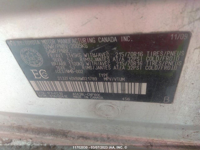 Toyota RAV4 2010 2T3ZF4DV8AW021789 Image 10