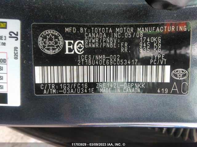 Toyota Corolla S/le/xle 2009 2T1BU40E69C053417 Image 10
