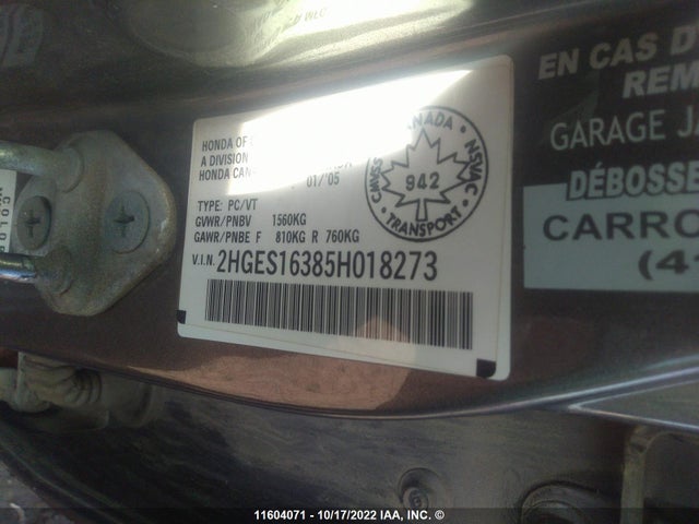 Honda Civic Dx Vp 2005 2HGES16385H018273 Image 10