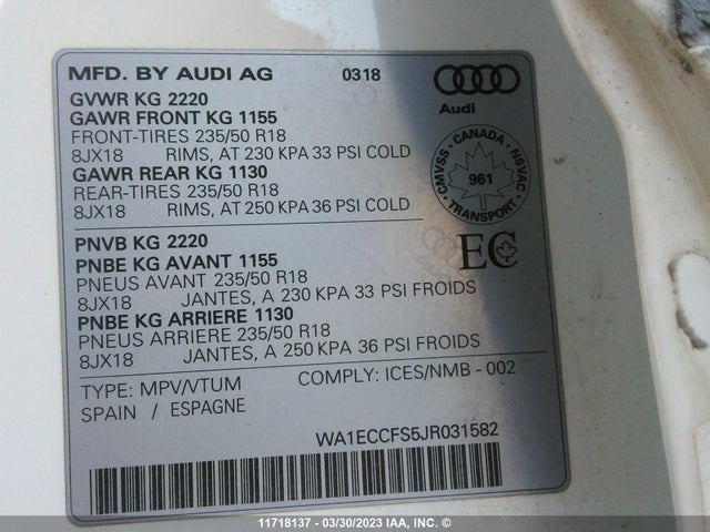 WA1ECCFS5JR031582 Audi Q3 PREMIUM