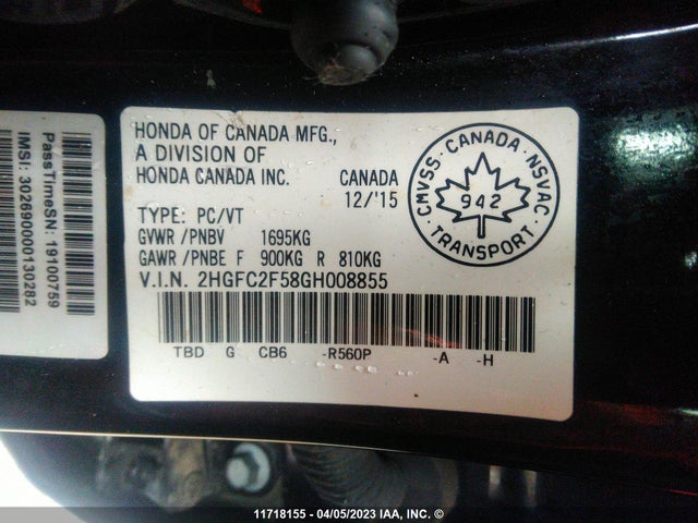 Honda Civic Lx 2016 2HGFC2F58GH008855 Image 9