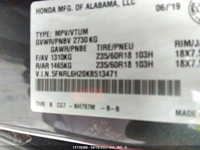 Honda ODYSSEY LX 2019 5FNRL6H20KB513471 Image 9