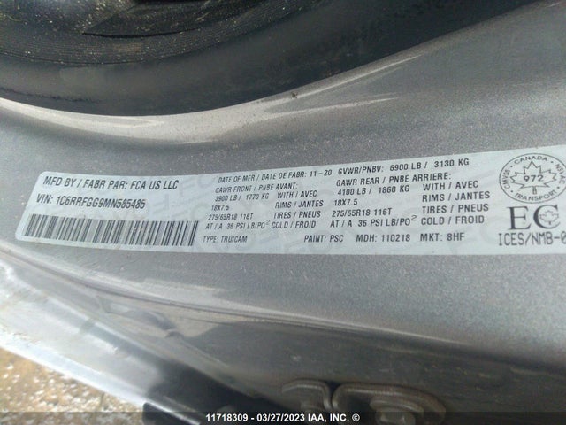 1C6RRFGG9MN585485 RAM 1500 Tradesman