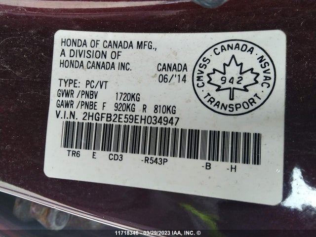 Honda Civic Lx 2014 2HGFB2E59EH034947 Image 9