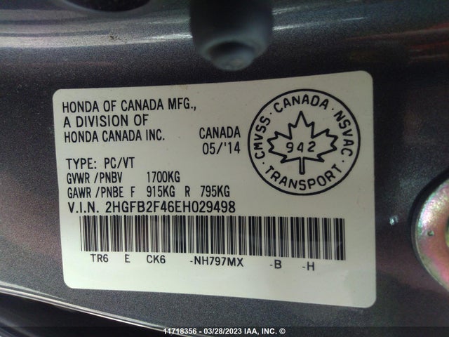 Honda Civic Lx 2014 2HGFB2F46EH029498 Image 11