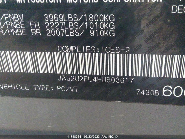 JA32U2FU4FU603617 Mitsubishi LANCER ES