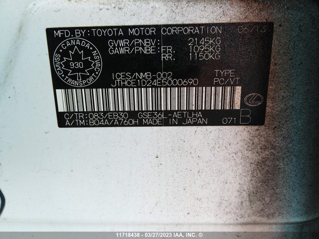 JTHCE1D24E5000690 Lexus IS 350