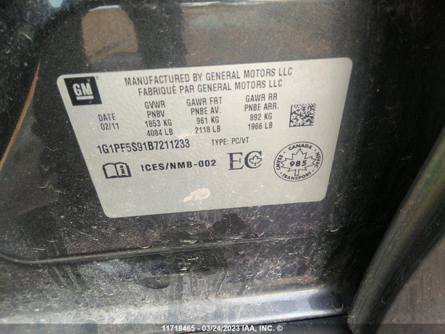 Chevrolet CRUZE LT 2011 1G1PF5S91B7211233 Image 9