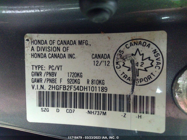 Honda Civic Lx 2013 2HGFB2F54DH101189 Image 10