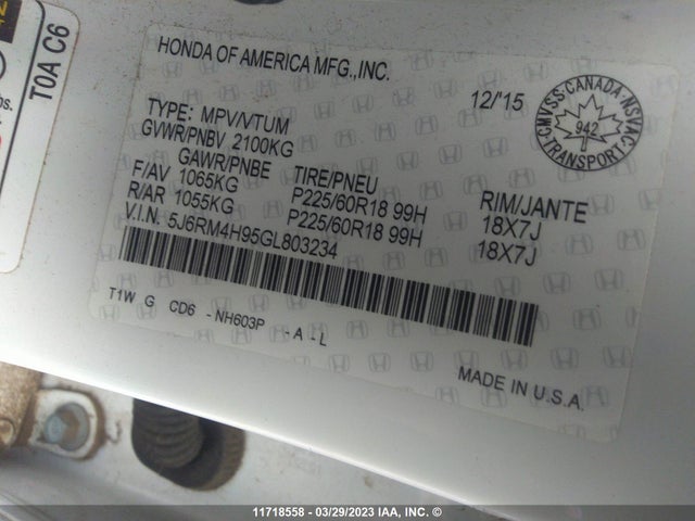 Honda Cr-v Touring 2016 5J6RM4H95GL803234 Image 9