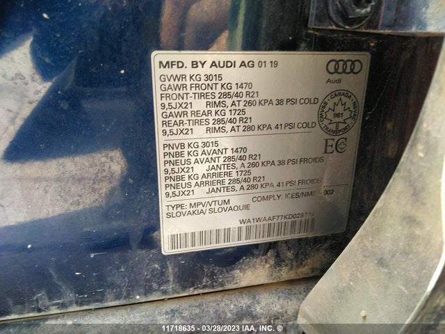 WA1WAAF77KD029714 Audi Q7