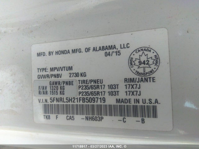 Honda ODYSSEY LX 2015 5FNRL5H21FB509719 Image 10