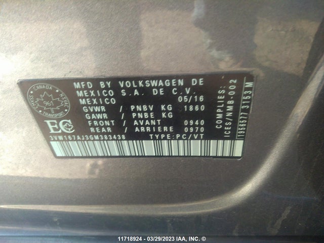 Volkswagen JETTA S 2016 3VW167AJ3GM383438 Image 9