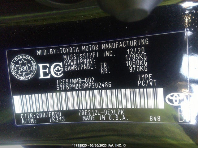 Toyota COROLLA LE 2021 5YFBPMBE8MP202486 Image 10