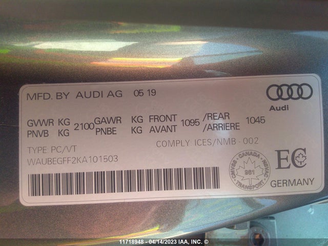 WAUBEGFF2KA101503 Audi A3 PREMIUM