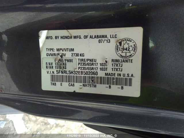 Honda ODYSSEY SE 2014 5FNRL5H32EB502060 Image 9
