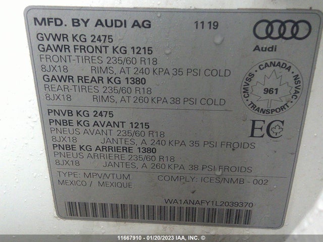 WA1ANAFY1L2039370 Audi Q5 Premium/titanium Premium