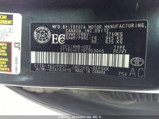 Toyota Corolla S/le 2013 2T1BU4EE1DC953045 Image 10