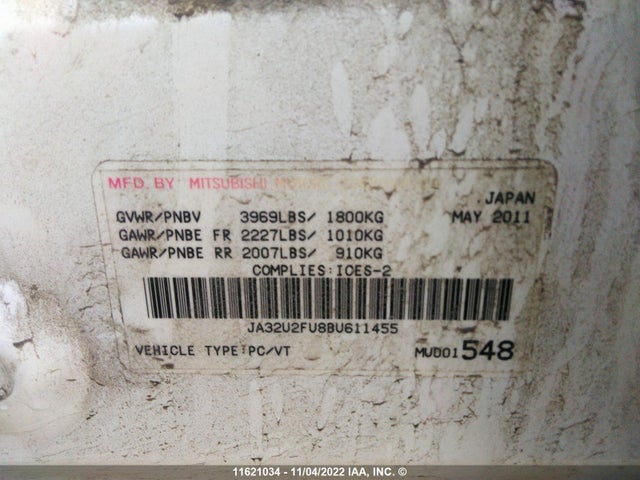 JA32U2FU8BU611455 Mitsubishi Lancer