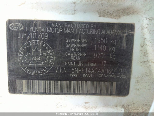 Hyundai SONATA GLS 2010 5NPET4AC4AH601381 Image 9