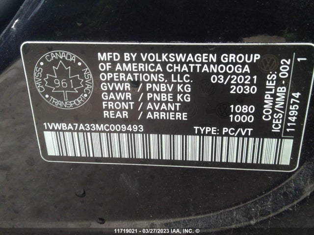 1VWBA7A33MC009493 Volkswagen Passat Highline