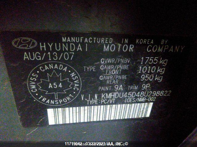Hyundai Elantra Gl/gls 2008 KMHDU45D48U298822 Image 9