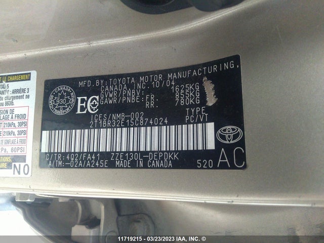 Toyota COROLLA CE/LE/S 2005 2T1BR32E15C874024 Image 11