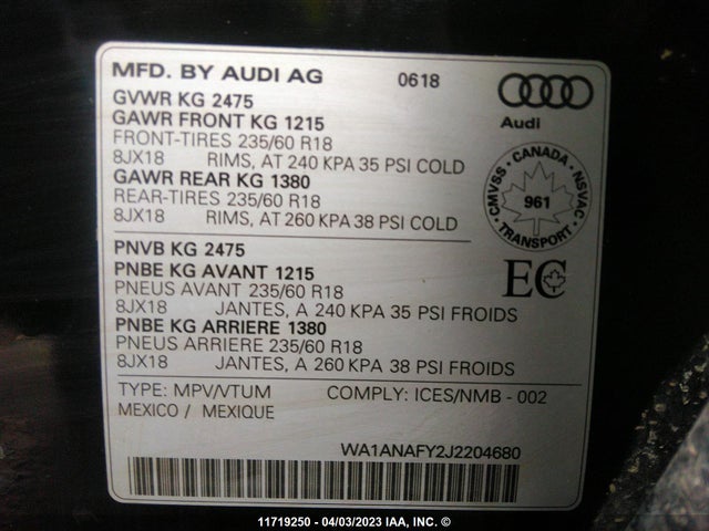 WA1ANAFY2J2204680 Audi Q5 PREMIUM