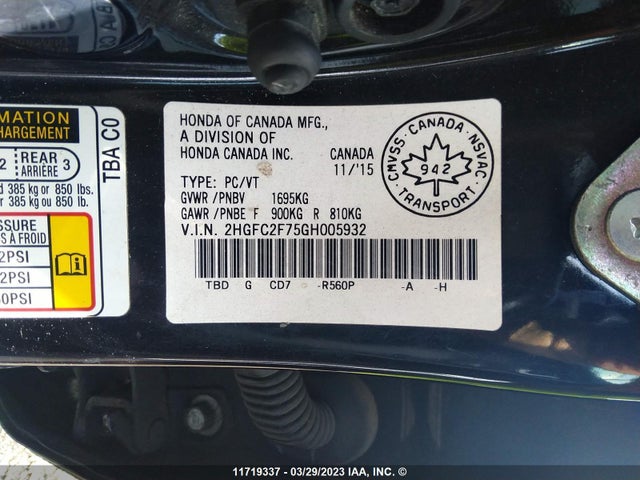 Honda CIVIC EX 2016 2HGFC2F75GH005932 Image 10
