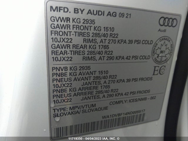 WA1DVBF14ND005517 Audi Q8 Progressiv